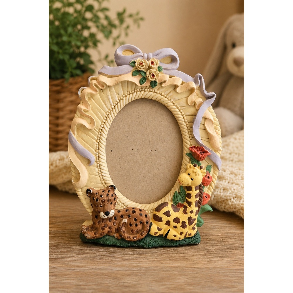 Vintage Jungle Animal Resin Picture Frame Giraffe Leopard Nursery Decor Oval